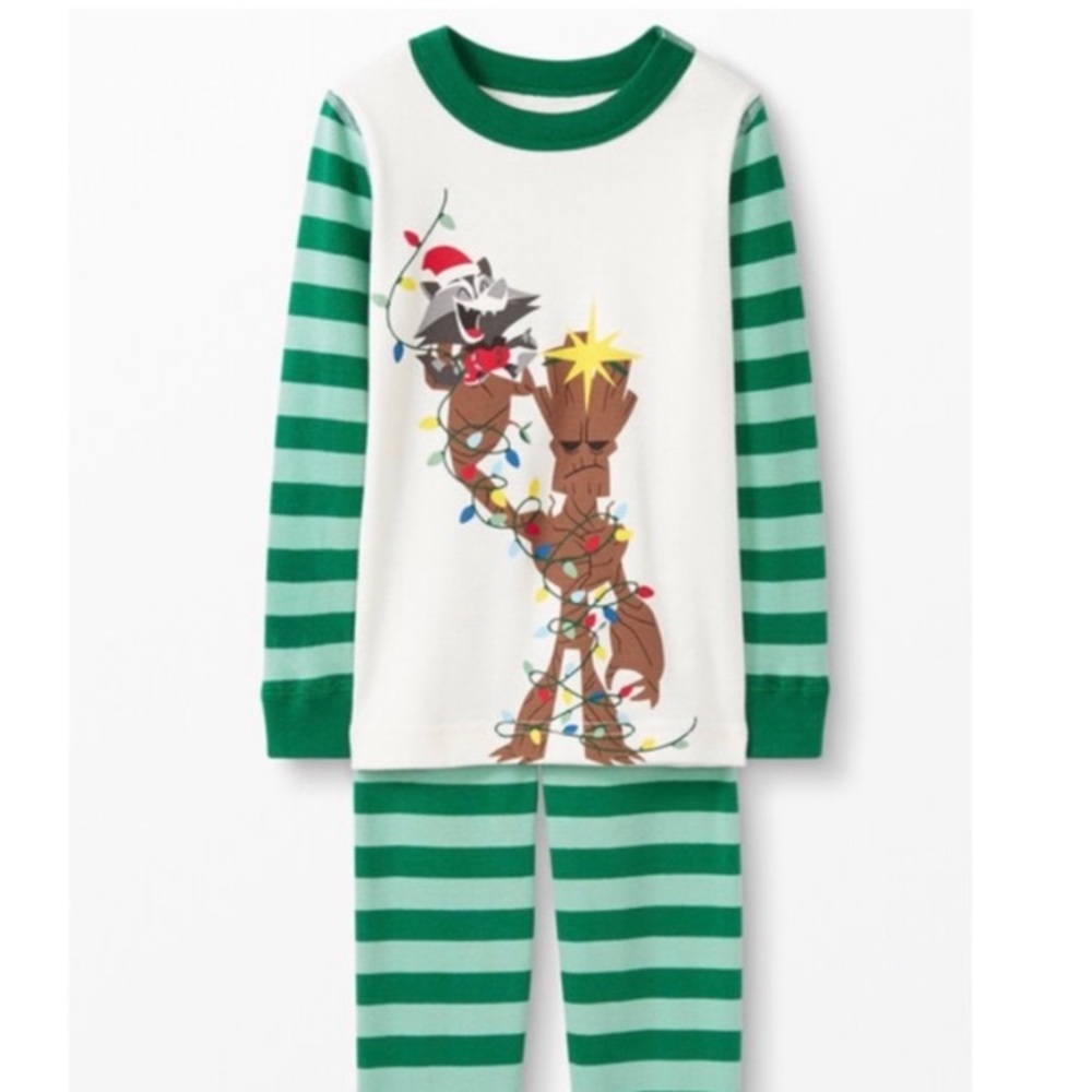 Marvel Hanna Andersson Groot Christmas Long Johns Set PJs 4T 100